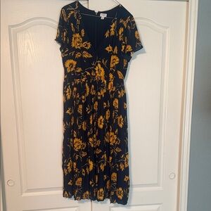 J. Crew Navy and Yellow Floral Midi Dress